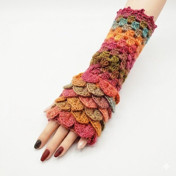 Handmade Accessories - Handmade Crochet Fingerless Dragonscale Gloves